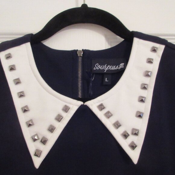 NWT Sourpuss Studded Black Collar Dress Black - Picture 4 of 6
